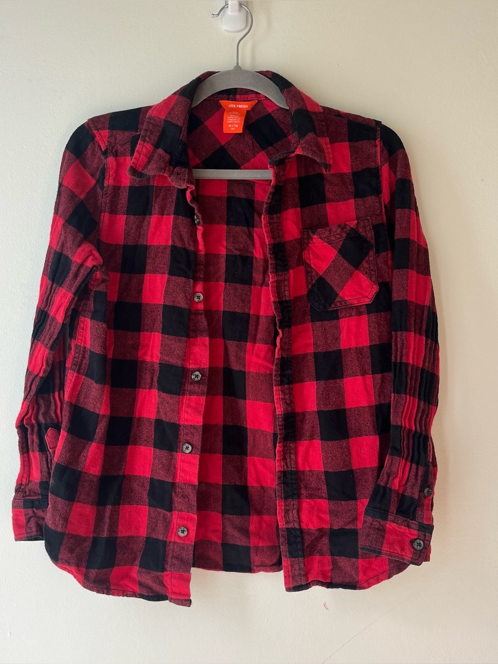 🌼 5/$25 Joe Fresh Buffalo Check Button-Up Flannel Shirt Boys XL 14 Red Black